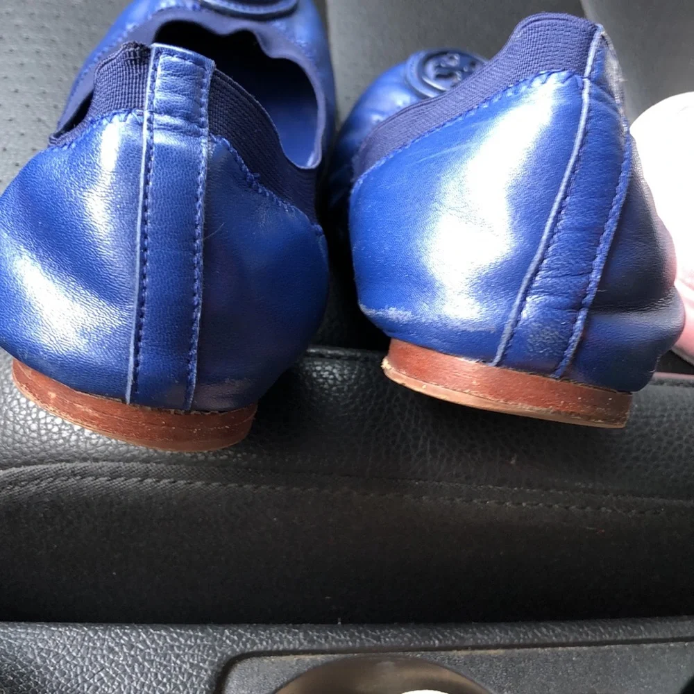 Tory Burch Royal Blue Leather Logo Ballet Flats